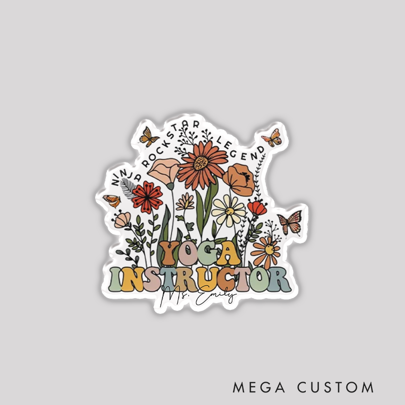 Personalized Yoga Instructor Refrigerator Magnets with Floral and Butterfly Design Perfect Gift for Yoga Lover