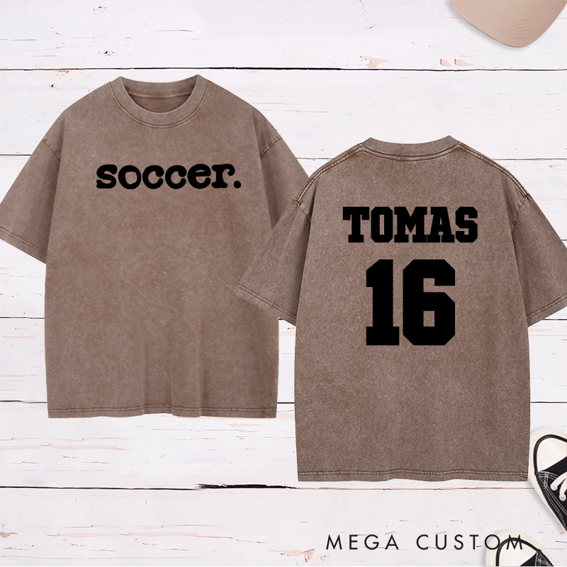 Personalized Minimalist Soccer Washed T-Shirt with Custom Name and Number