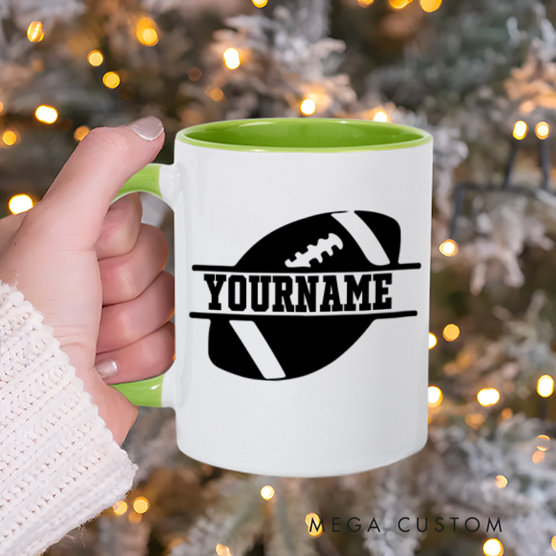 Personalized American Football and Rugby Mug with Custom Name and Bold Graphic Design