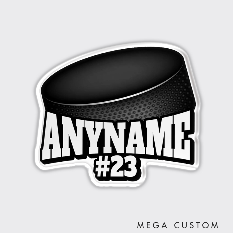 Personalized Ice Hockey Puck Fridge Magnet with Custom Name and Number