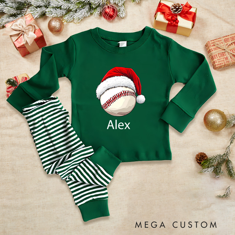 Personalized Santa Hat Baseball Pajamas with Custom Name for Kids 