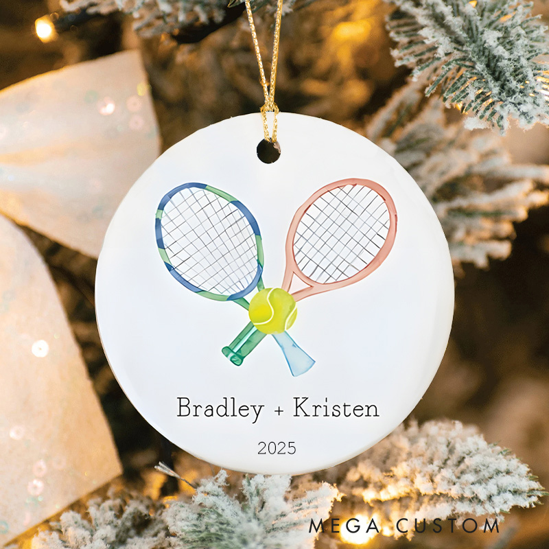 Personalized Tennis Christmas Ornament with Custom Names Year and Racket Design for Couples or Tennis Fans