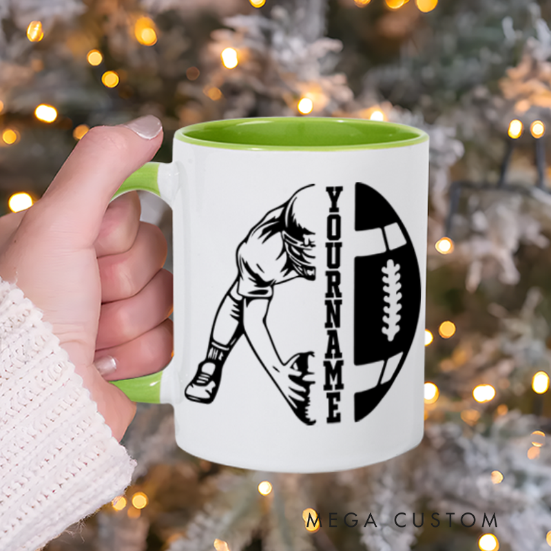 Personalized American Football Mug with Action Pose and Custom Name Design