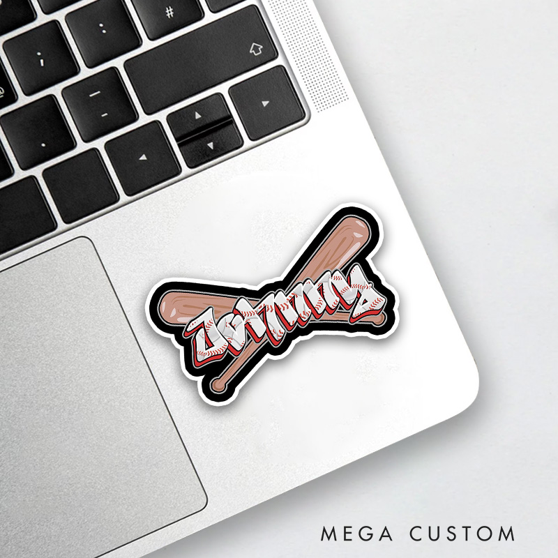 Personalized Athletic Sticker with Graffiti-Style Text and Baseball Bats  