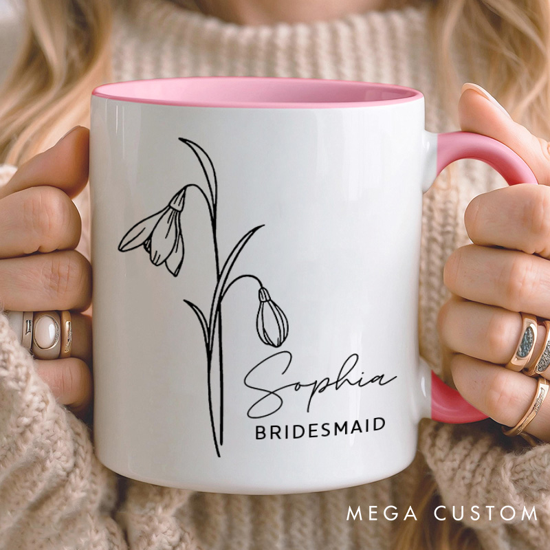Personalized Chic Bridesmaid Birth Flower Mug Maid of Honor Month Flower Mug Bachelorette Party Mug Mother of the Bride Groom Gift Bridal Shower Mug