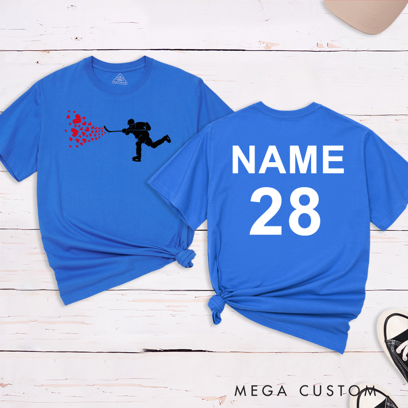Personalized "Hockey with Heart" T-Shirt with Custom Name and Number