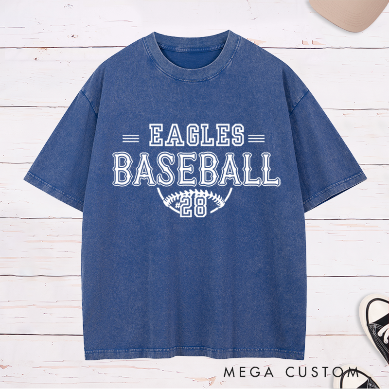 Personalized Baseball Washed T-Shirt with Custom Team Name and Player Number