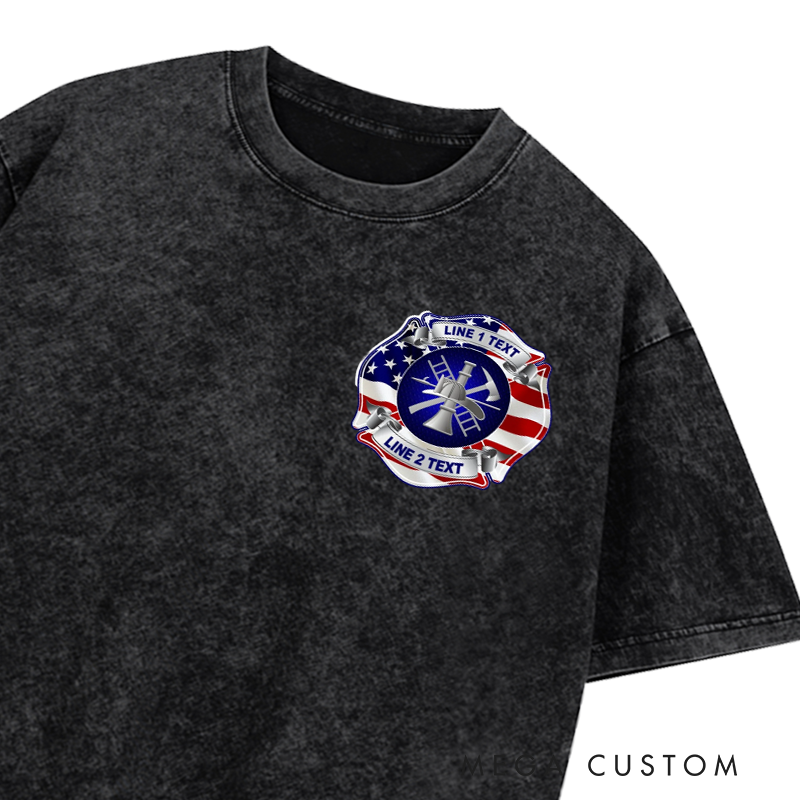 Personalized Fire Chaplain Washed T-Shirt with Patriotic Flag Design Gift for Firefighters