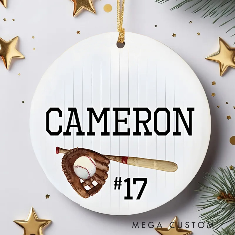 Personalized Baseball Christmas Ornament with Custom Name Number Bat Glove and Ball Design for Players and Fans