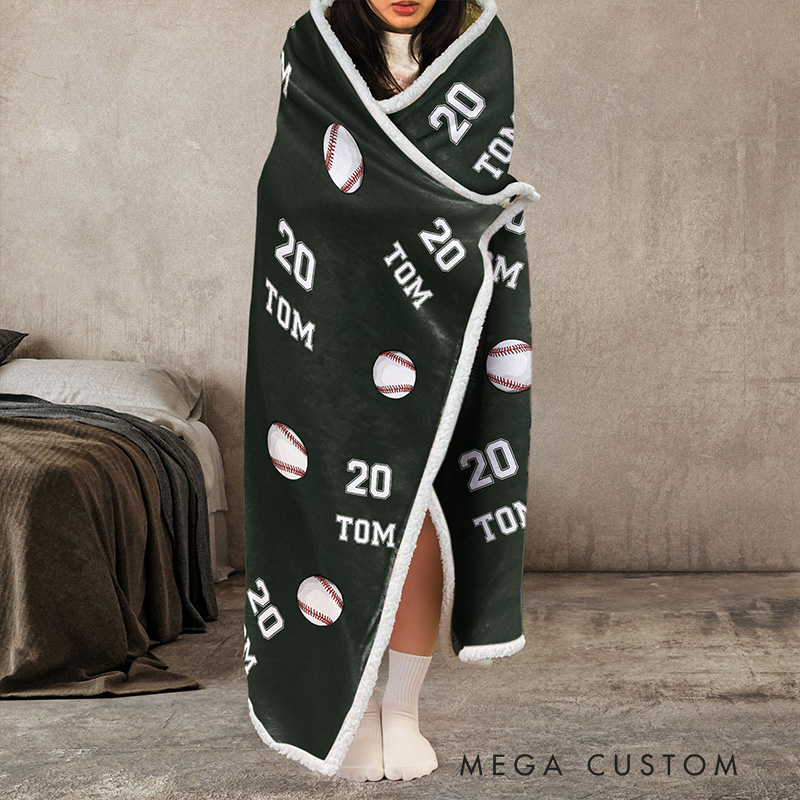 Personalized Baseball Hoodie Blanket with Custom Name & Number