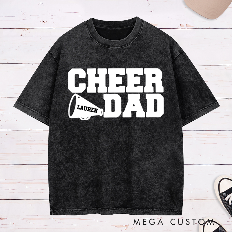 Personalized Cheer Dad Washed T-Shirt with Custom Name
