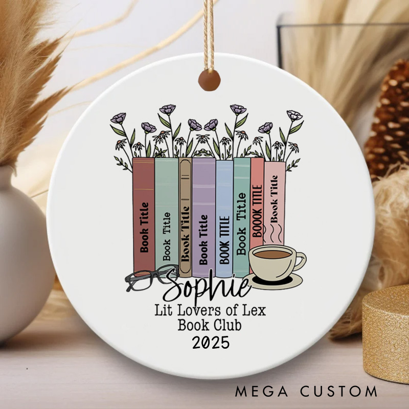 Personalized Lit Book Club Christmas Ornament Name Flower Book Ornament Bookish Ornament Holiday Decor for Book Lover Gift Librarian Gift