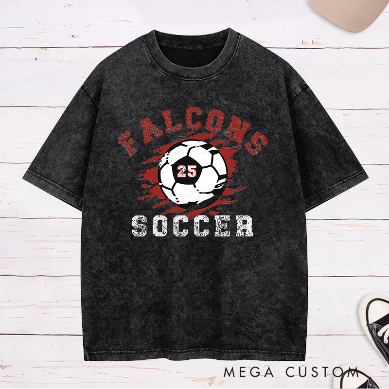 Personalized Soccer Washed T-Shirt with Custom Team Name and Number Design