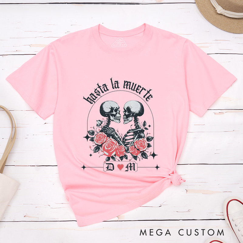 Personalized Skeleton Couple Halloween Matching T-Shirt Hasta La Muerte T-Shirt For Lovers