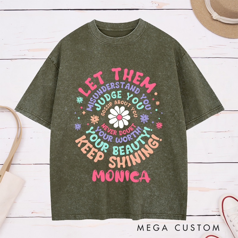 Personalized Nurse Washed T-Shirt Customized Keep Shining Nurse Design Washed T-Shirt 