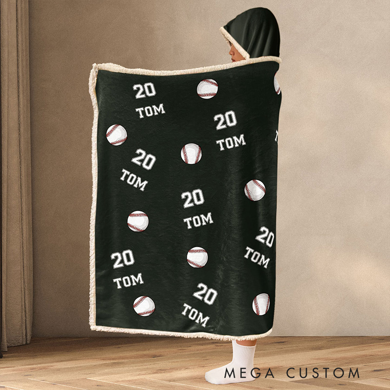 Personalized Baseball Hoodie Blanket with Custom Name & Number