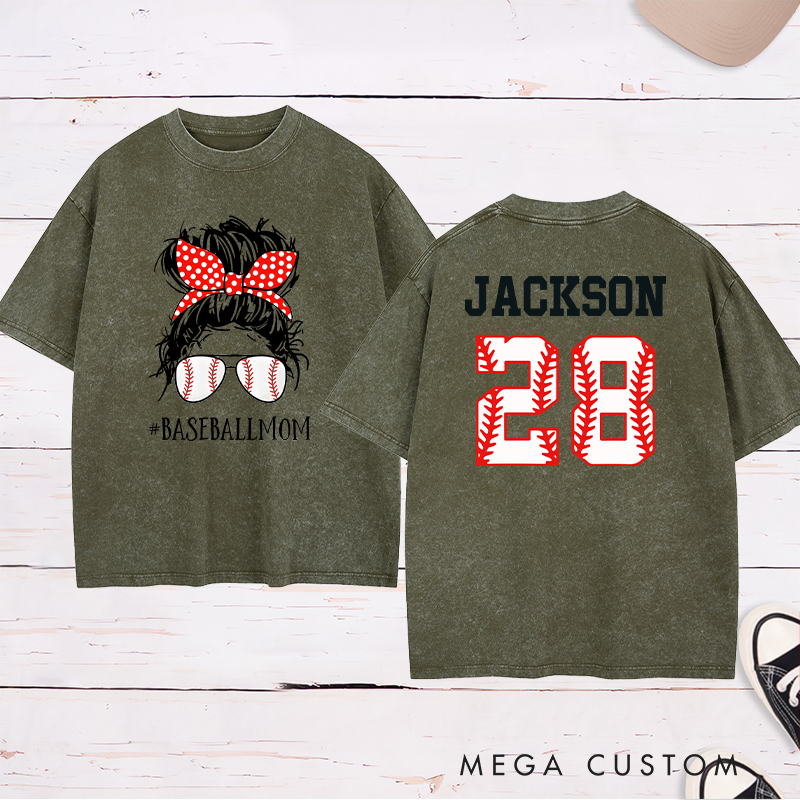 Personalized "BaseballLife" Trendy Washed T-Shirt with Custom Name