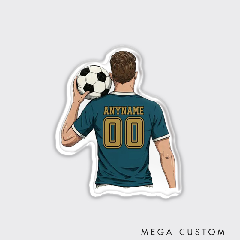 Personalized Men's Soccer Jersey Fridge Magnet Custom Name and Number Decal