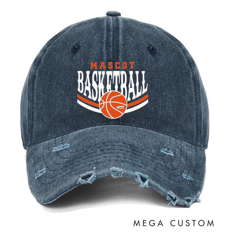 Personalized Mascot Basketball Distressed Cap with Bold Custom Design