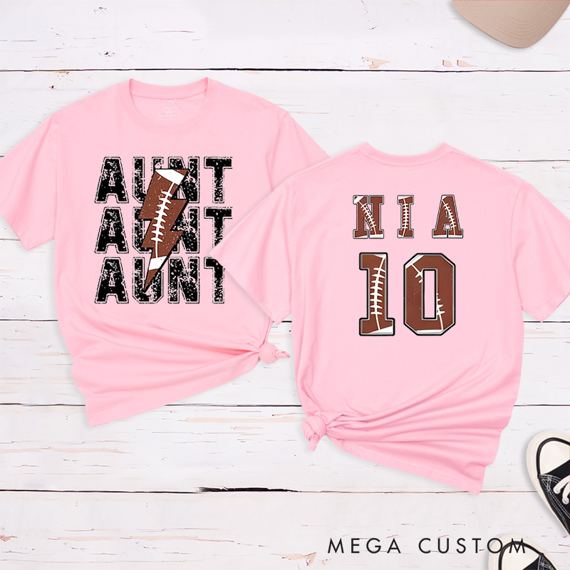 Personalized American Football and Rugby Aunt T-Shirts with Custom Name and Number