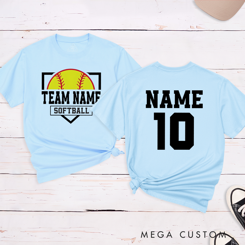 Personalized Softball Team T-Shirt Design Featuring Custom Team Name Player Name and Number with Bold Graphics