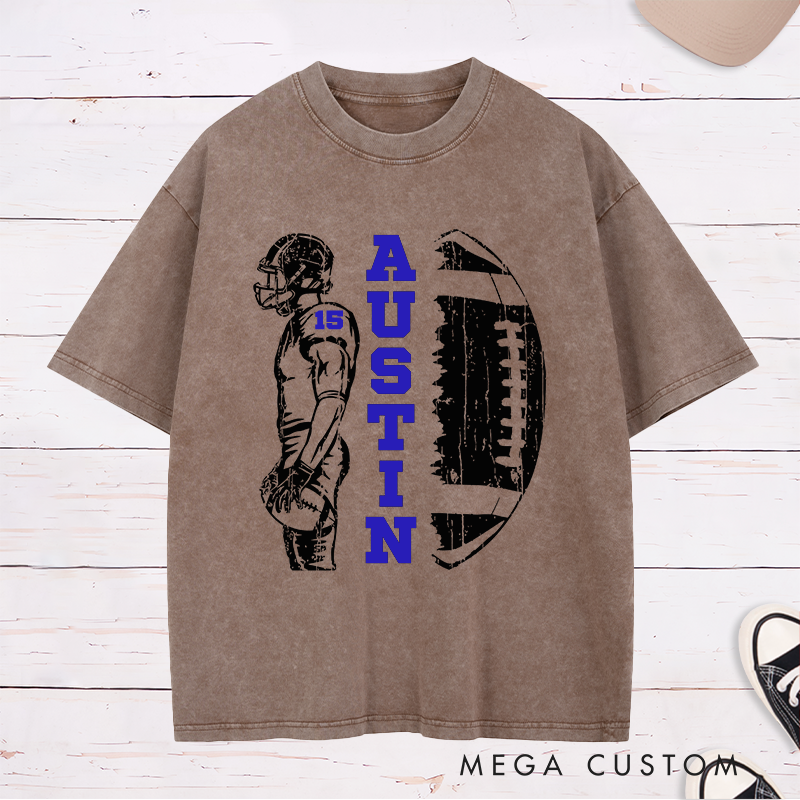 Personalized American Football Washed T-Shirts Customized with Your Name and Number