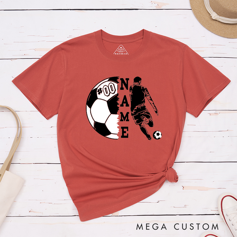 Personalized Soccer T-Shirt with Player Silhouette and Custom Name and Number