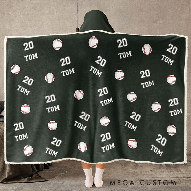 Personalized Baseball Hoodie Blanket with Custom Name & Number