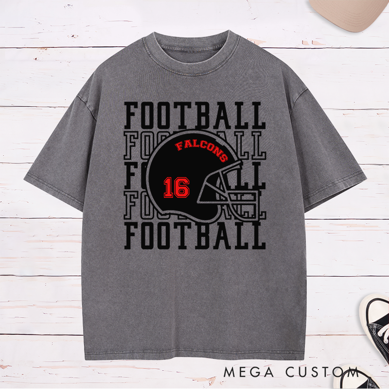 Personalized American Football Washed T-Shirts with Custom Your Team and Number-Football Fan Shirt