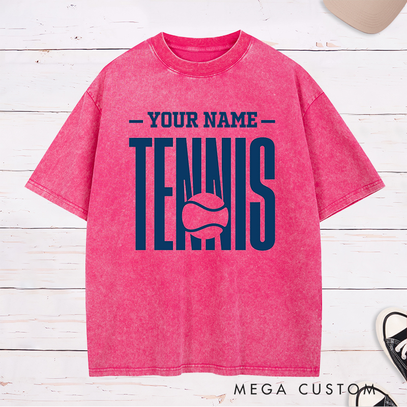 Personalized Tennis Washed T-Shirt with Customizable Name