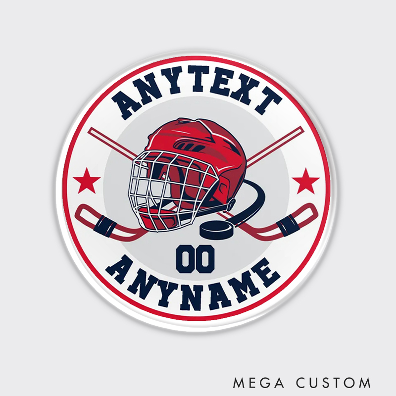 Personalized Round Hockey Fridge Magnet with Custom Name and Number 