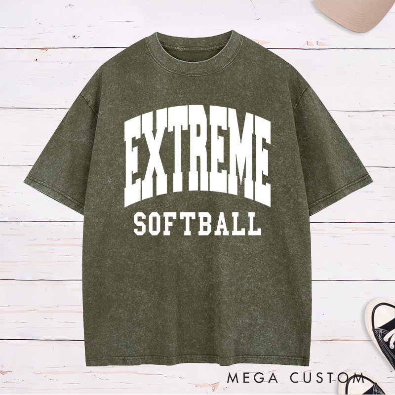 Personalized Customizable Team Softball Washed T-Shirt Design Featuring Bold Team Name Text and Black Softball Lettering for a Sporty and Unique Look
