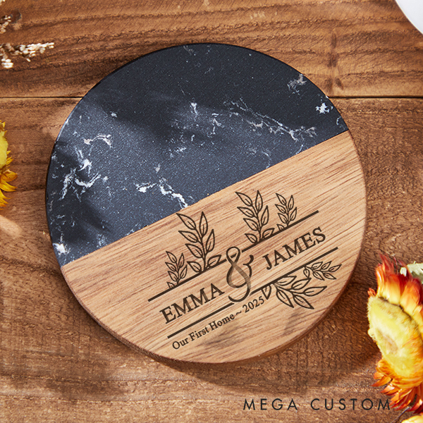 Personalized Our First Home Gift for Couple Coasters Custom Marble and Wood Coaster Engraved Wedding Coasters Housewarming Party Gift New Home Gift
