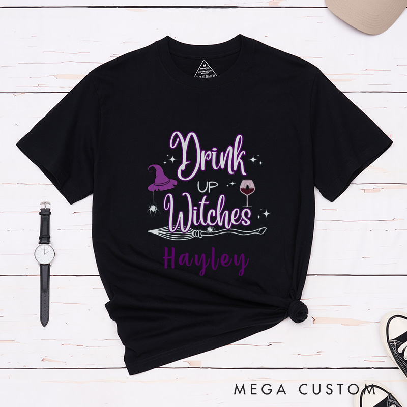 Personalized Halloween Trick or Teouila and Drink Witches Couple Funny Matching T-Shirt