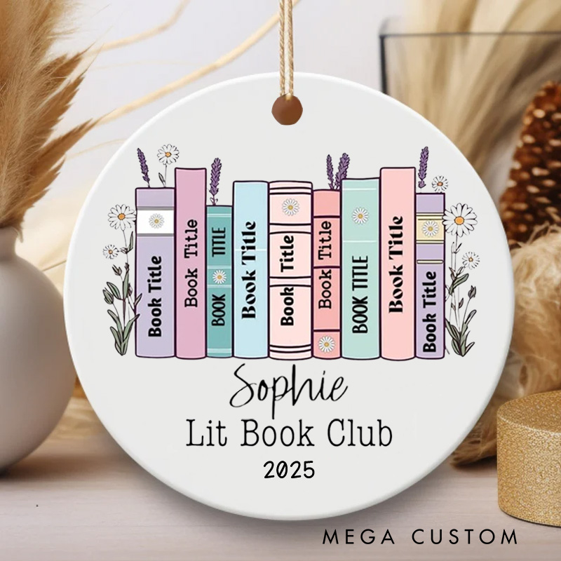 Personalized Flower Book Club Christmas Ornament Name Lit Book Club Ornament for Reader Gift Book Lovers Gift Librarian Gift