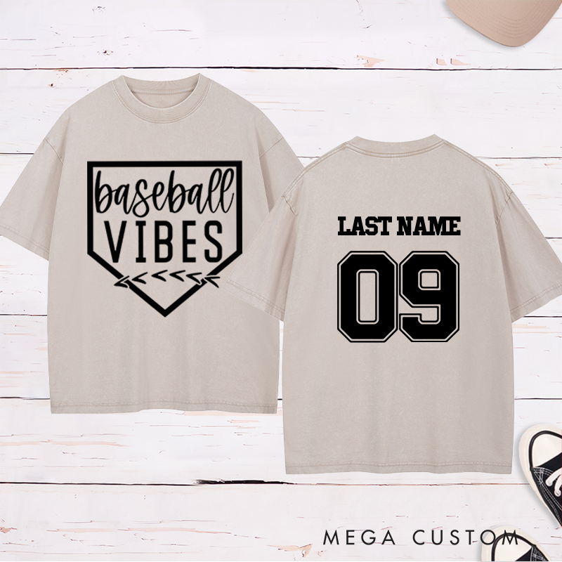 Personalized Home Plate Baseball Washed T-Shirt with Name and Number