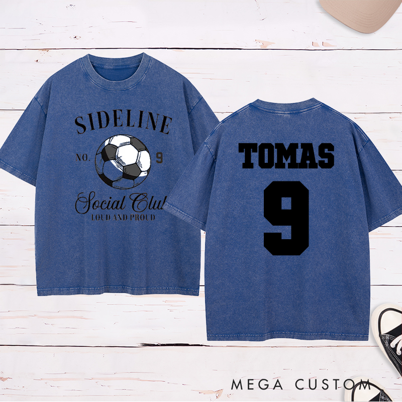 Personalized Sideline Soccer Washed T-Shirt with Custom Name and Number Design