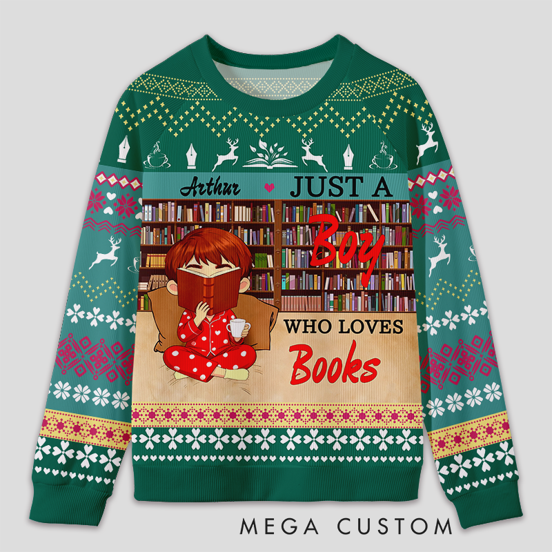 Personalized Reading Enjoyment Bookworm Ugly Sweater Festive Gift for Book Lovers
