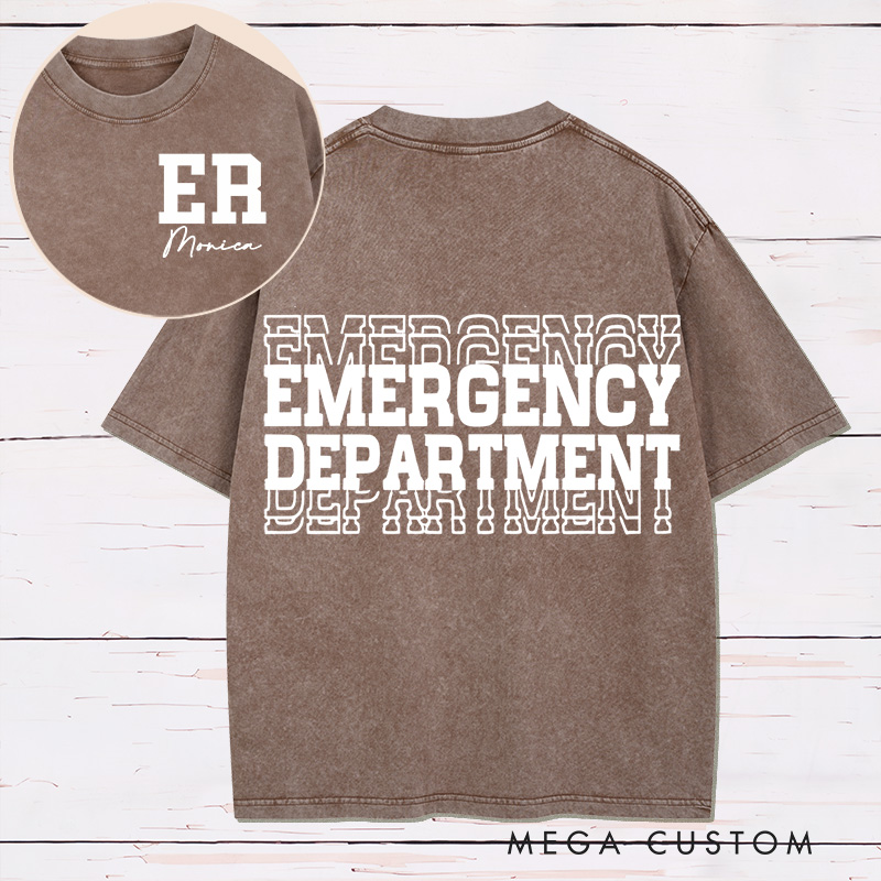 Personalized Two Sides Printed Washed T-Shirt Customized Emergency Department Bold Minimalist Design Washed T-Shirt 