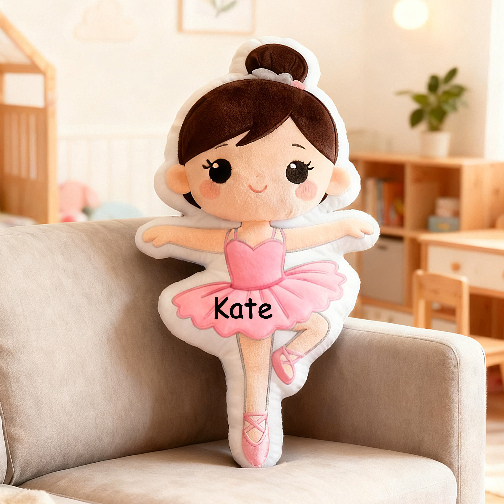 Personalized Ballet Dancers Pillow with Your Own Name Hair Color Skin Tone Soft Stuffed Toy for Kids Unique Decorative Cushion for Girls' Room and Dance Studio