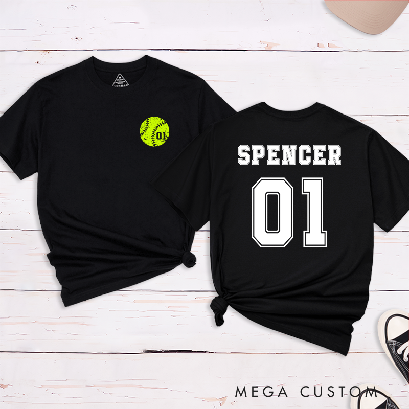 Personalized Softball T-Shirt Design Featuring Custom Player Name Jersey Number and Bold Softball Graphic