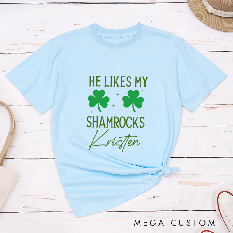 Personalized Funny Couple St. Patrick's Day Matching T-Shirt Shamrock and Leprechaun Shirt For Him and Her