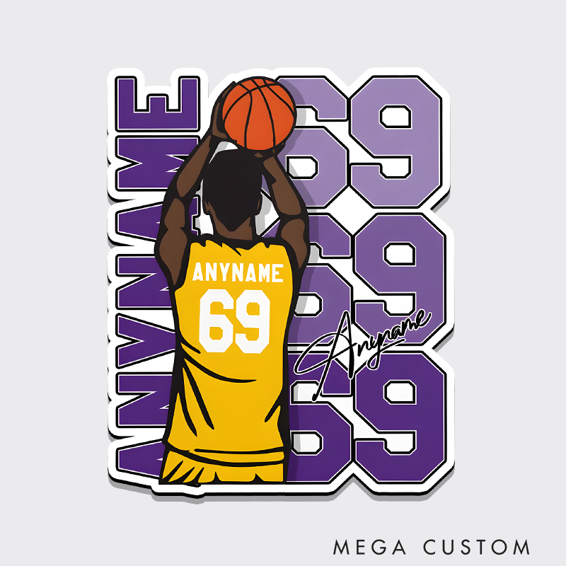 Personalized Basketball Refrigerator Magnet with Custom Name Jersey Number and Dynamic Player Shooting Action Design