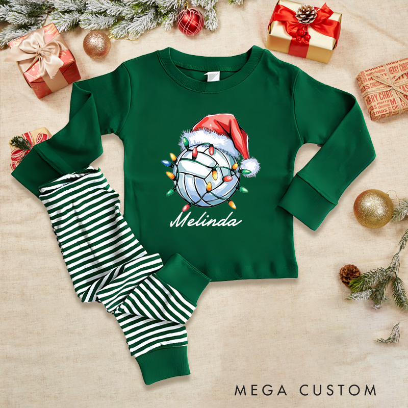 Personalized Volleyball Design Christmas Children's Pajamas with Custom Name
