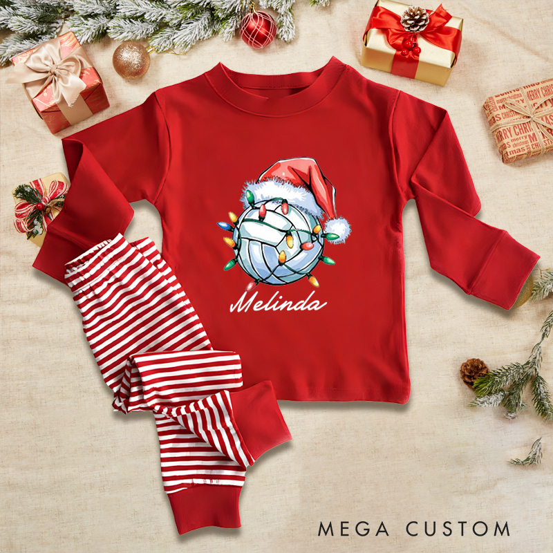 Personalized Volleyball Design Christmas Children's Pajamas with Custom Name