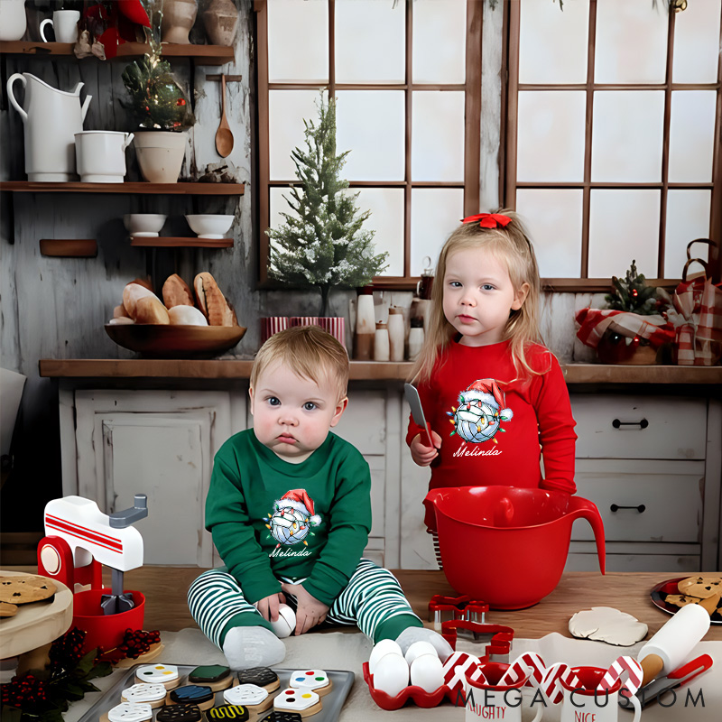 Personalized Volleyball Design Christmas Children's Pajamas with Custom Name