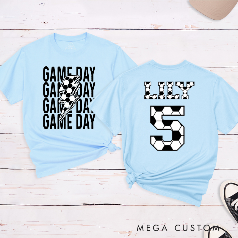 Personalized Game Day Soccer T-Shirt with Custom Name and Number