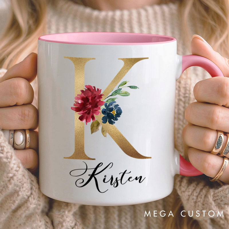 Personalized Bridesmaid Floral Initials Mug Matron of Honor Mug with Date Bachelorette Party Mug Bridesmaid Proposal Gift Bridal Shower Mug