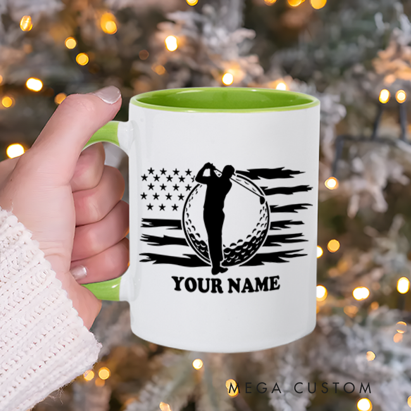 Personalized Golf Mug with Custom Name and American Flag Golfer Design Perfect Gift for Golf Enthusiasts