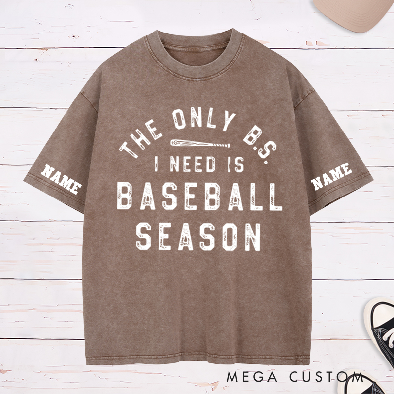 Personalized Funny Baseball Season Washed T-Shirt with Custom Text 